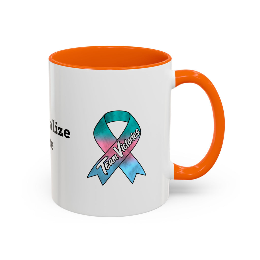 Moooove Over Cancer mug with Thyroid Cancer awareness ribbon and yellow accent handle