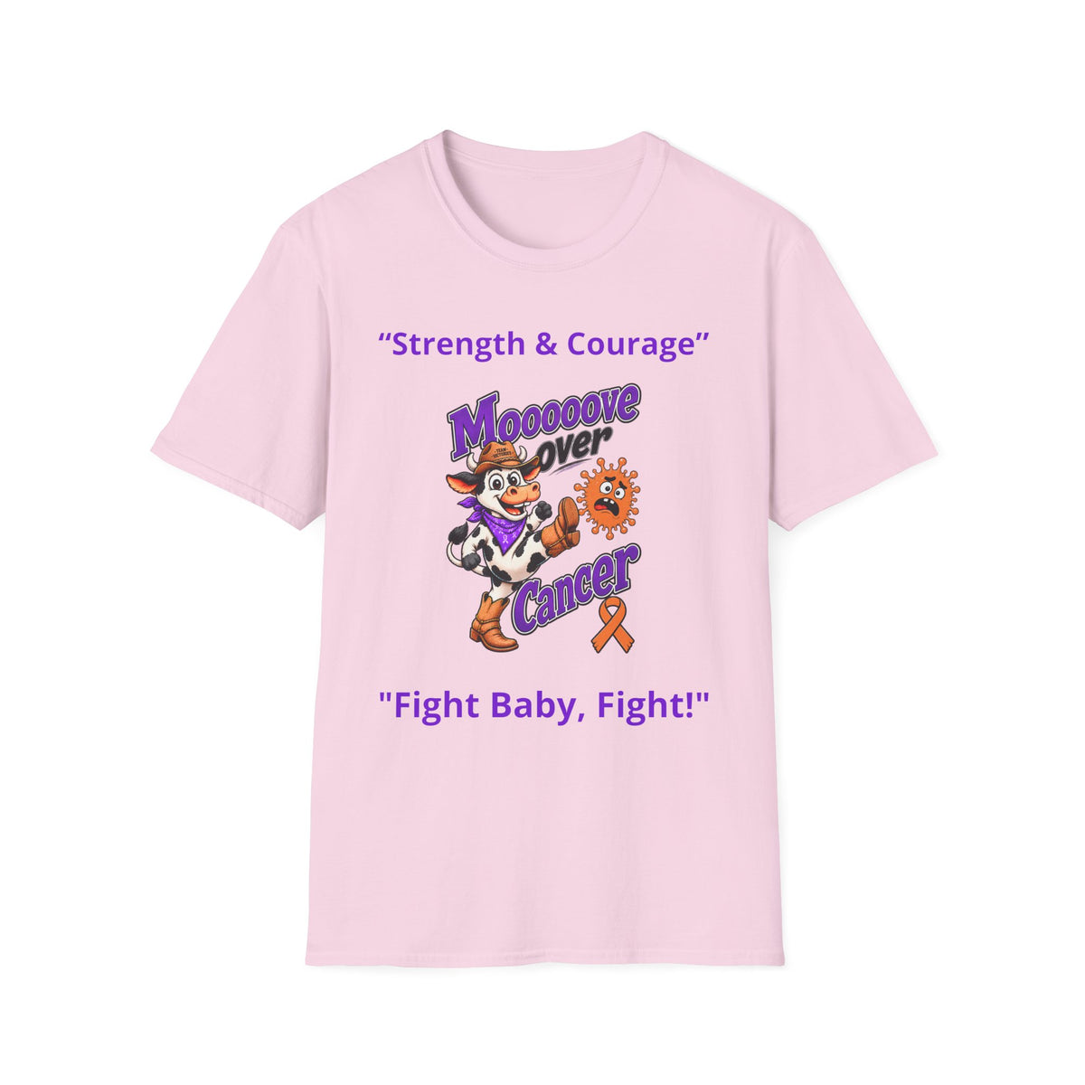 Pink Moooove Over Cancer T-shirt with Strength & Courage and Leukemia/Kidney Cancer awareness ribbon