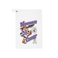Moooove Over Cancer golf towel with colorful cow artwork and cancer-awareness ribbon
