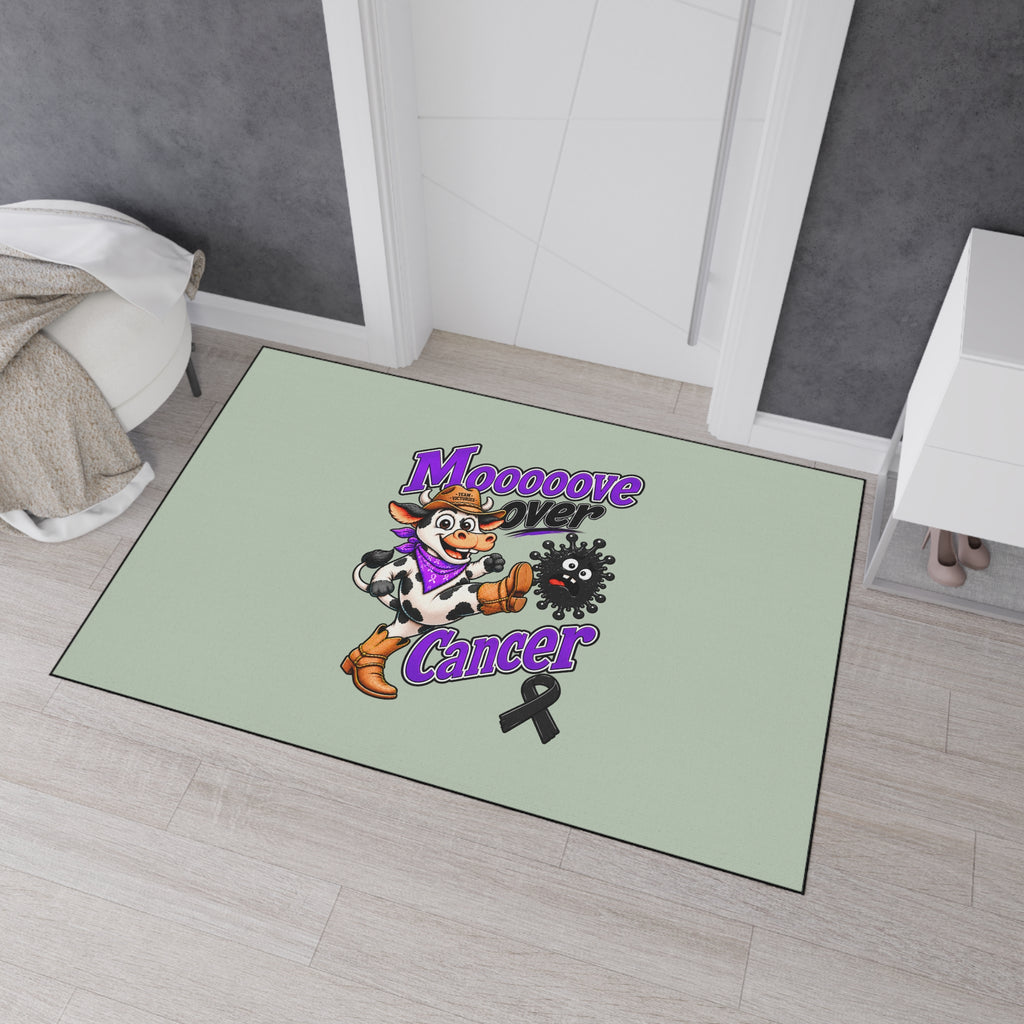 Moooove Over Cancer mat shown at a bedroom doorway
