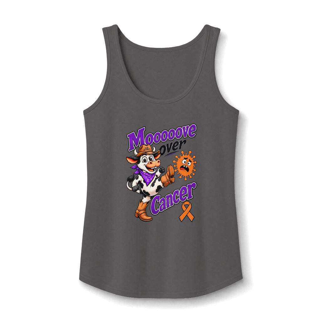 Charcoal Moooove Over Cancer tank top with Leukemia/Kidney Cancer awareness ribbon