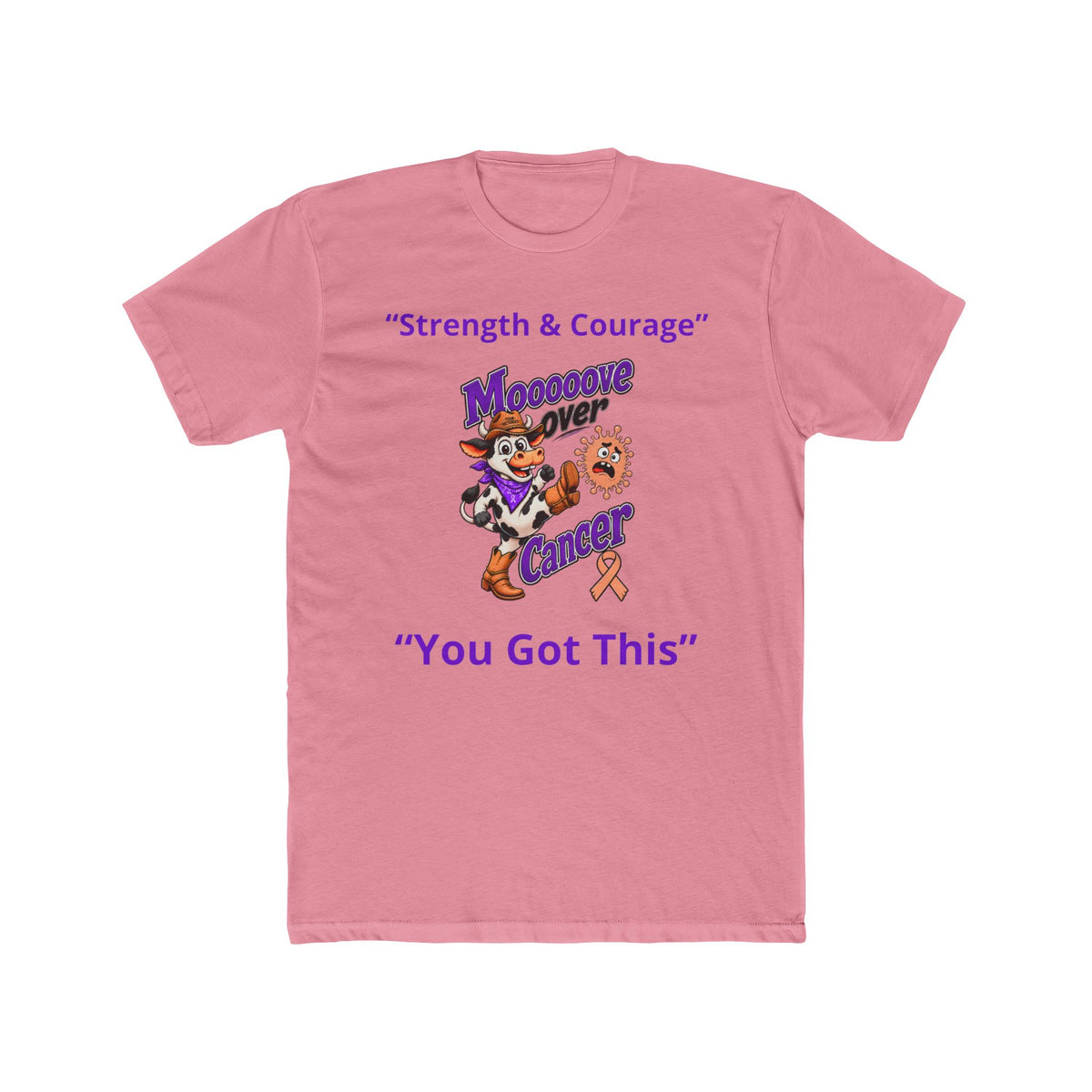 Pink Moooove Over Cancer T-shirt with colorful cancer support artwork