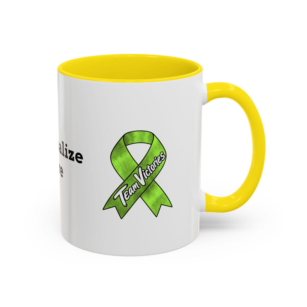 Moooove Over Cancer mug side view with orange accent and Non-Hodgkin/Lymphoma Cancer awareness ribbon