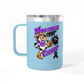 Blue Moooove Over Cancer 15 oz insulated mug with cow and cancer-awareness artwork