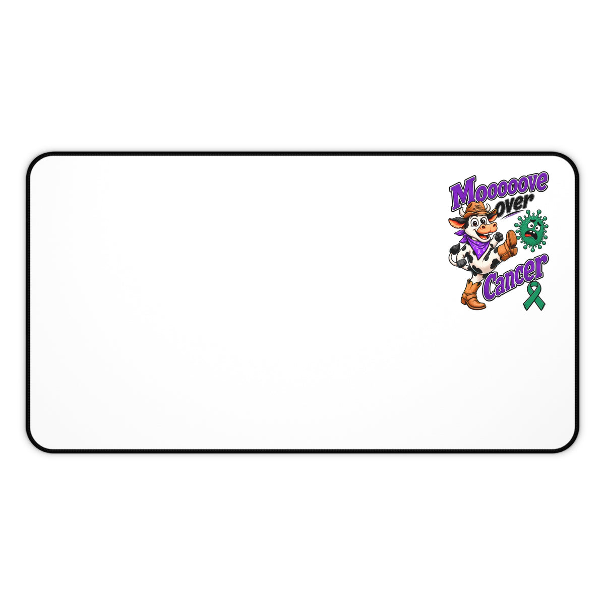 Moooove Over Cancer mouse pad in a wide rectangular desk mat layout