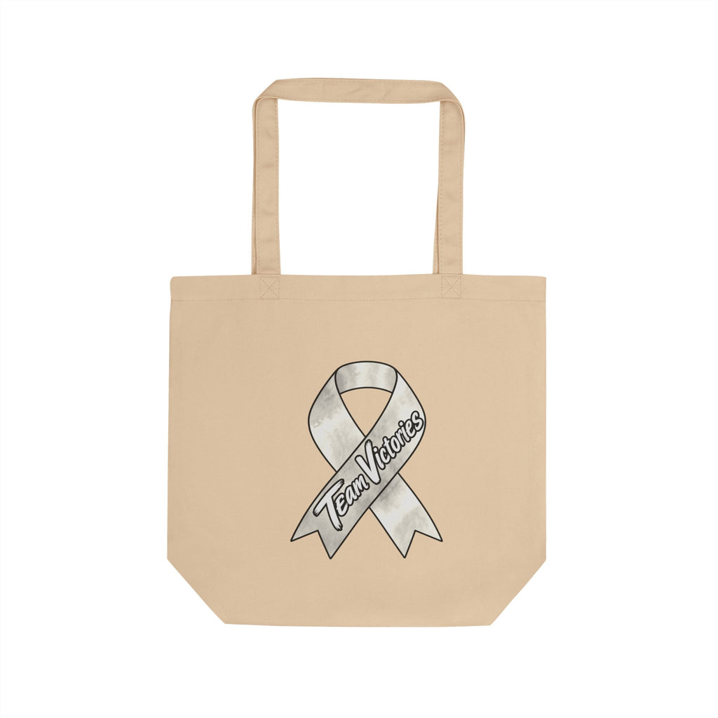 Natural tote featuring Team Victories awareness ribbon artwork