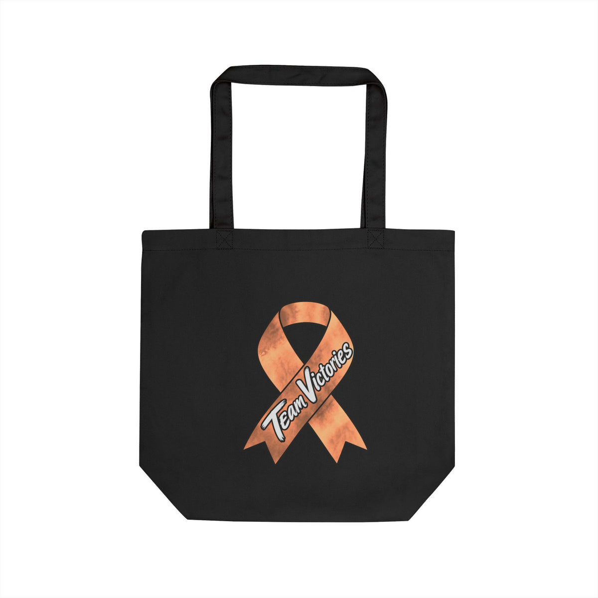 Black Team Victories tote with an orange awareness ribbon artwork