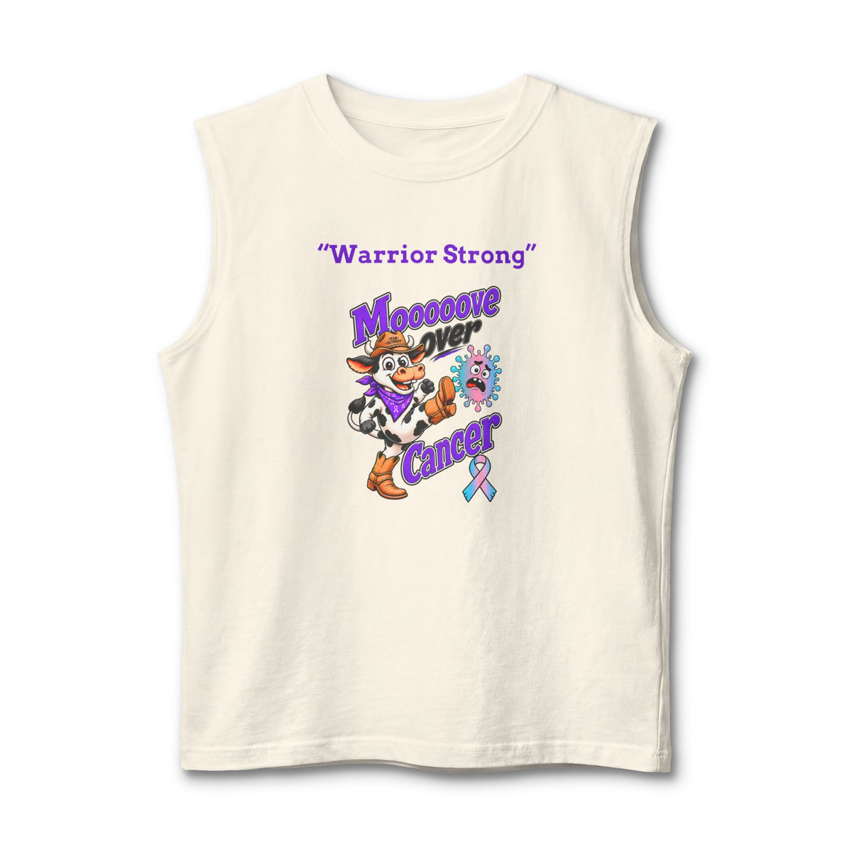 Cream Moooove Over Cancer Warrior Strong tank top with Thyroid Cancer awareness ribbon