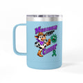 Blue Moooove Over Cancer stainless steel mug with green Liver Cancer awareness ribbon