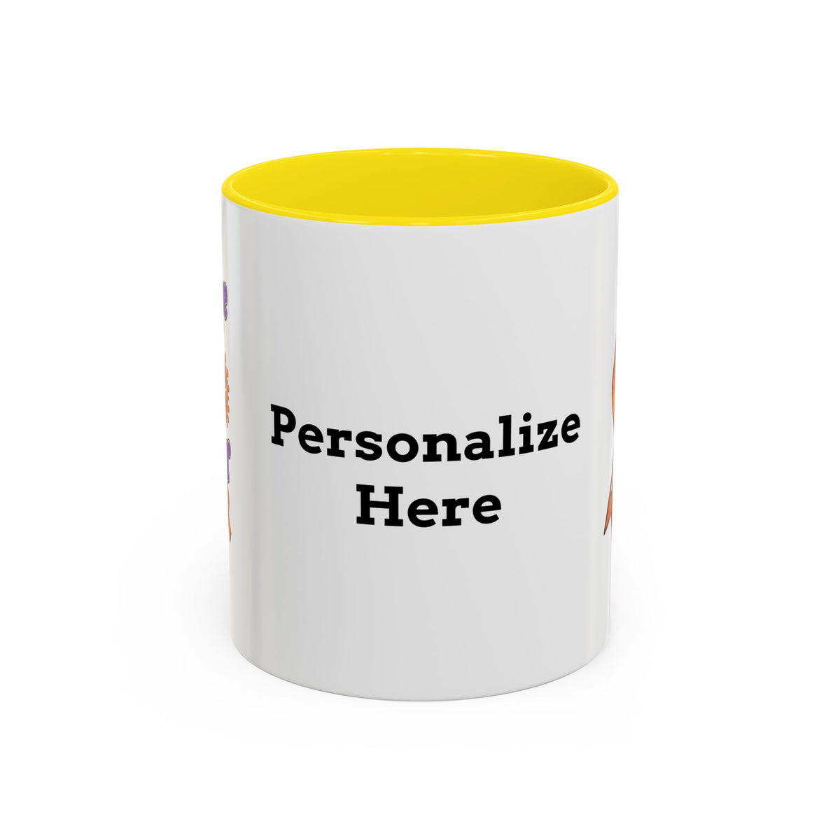 Moooove Over Cancer mug personalization view with yellow accent interior and handle