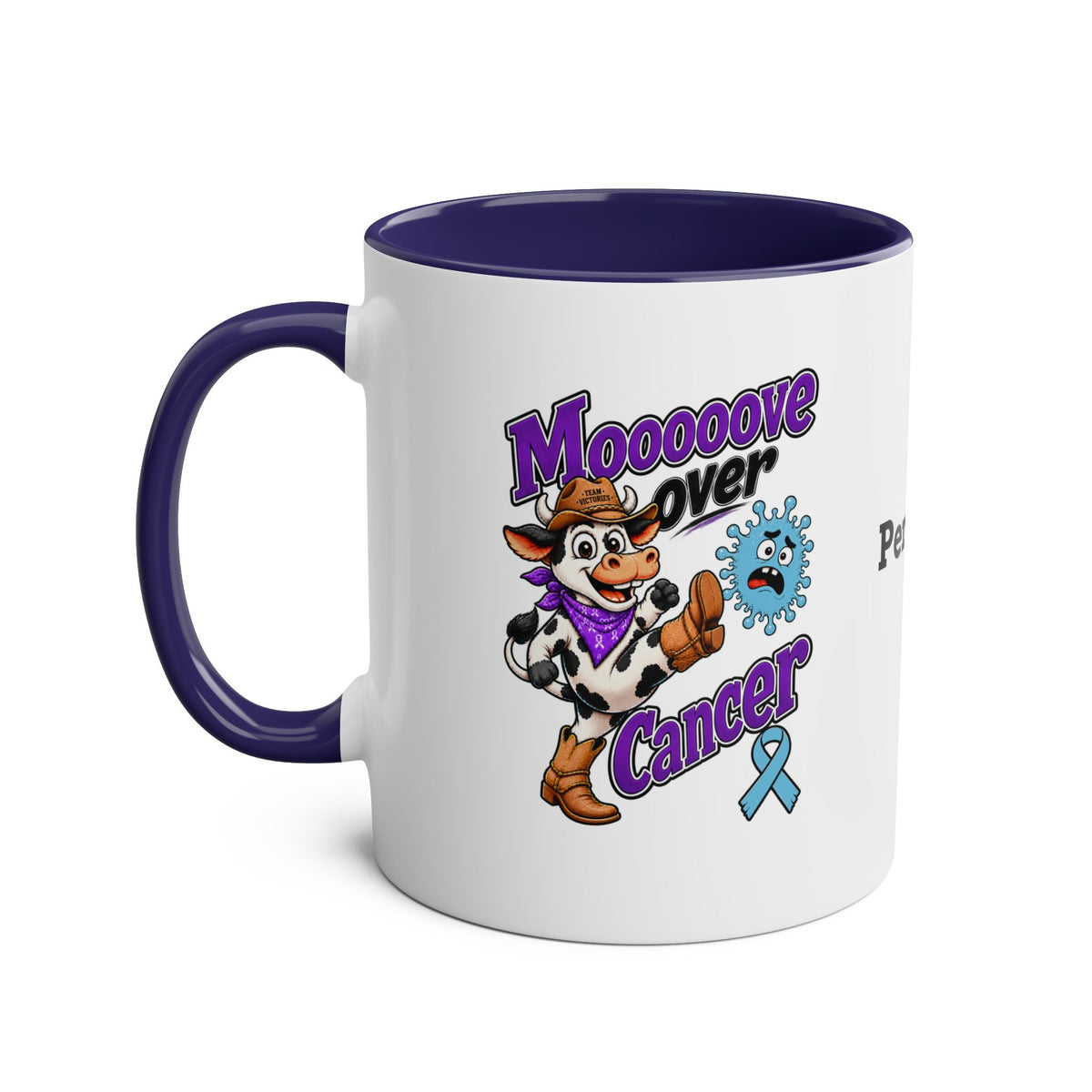 Moooove Over Cancer two-tone mug with purple interior and handle