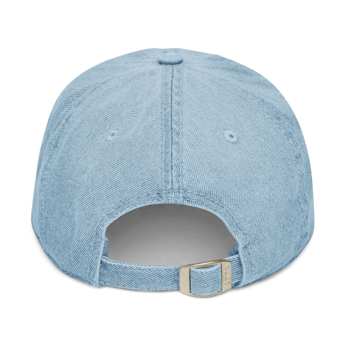 Light blue Moooove Over Cancer denim hat showing adjustable back strap