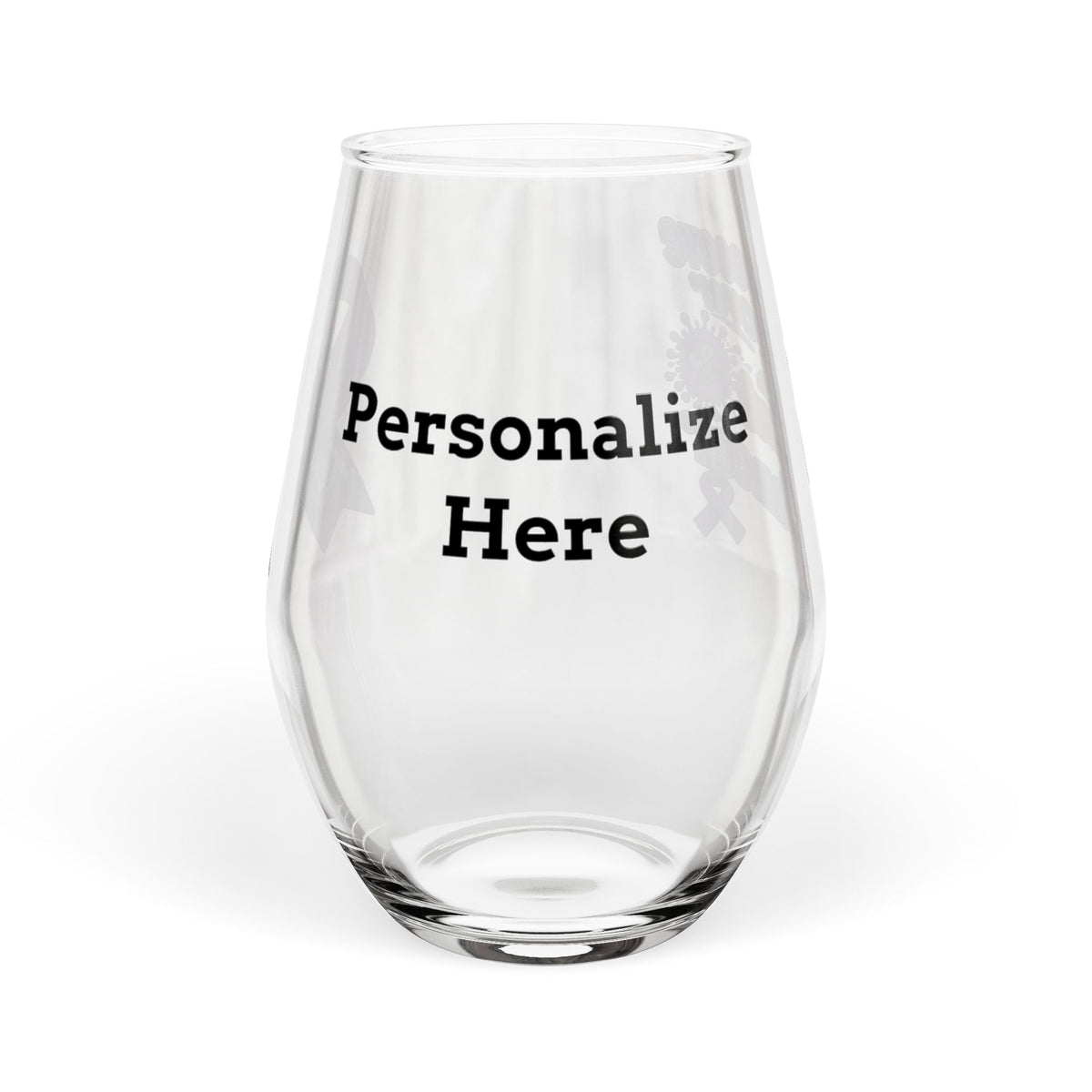 Moooove Over Cancer stemless wine glass showing the custom name personalization preview