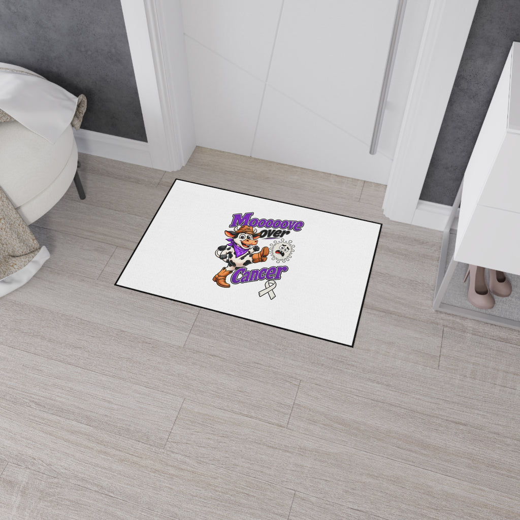 Moooove Over Cancer floor mat shown in a bedroom entry setting