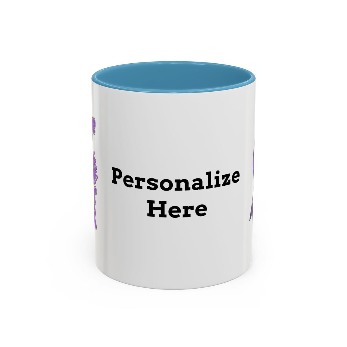 Moooove Over Cancer mug with blue accent interior and custom name area