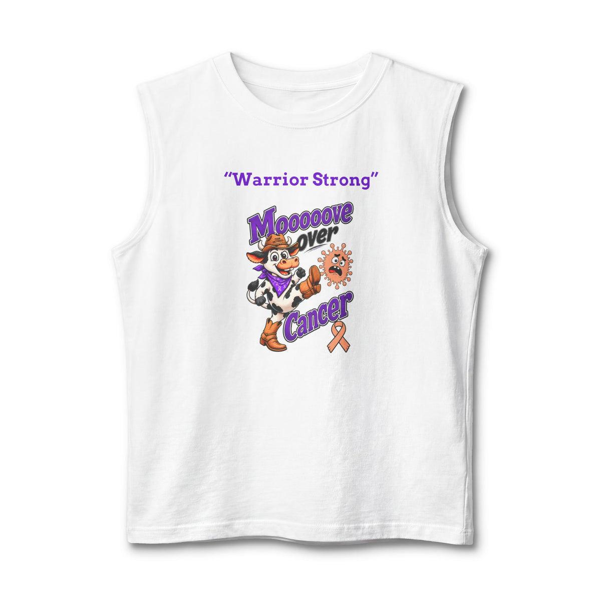 White Moooove Over Cancer Warrior Strong tank top with Uterine Cancer awareness ribbon