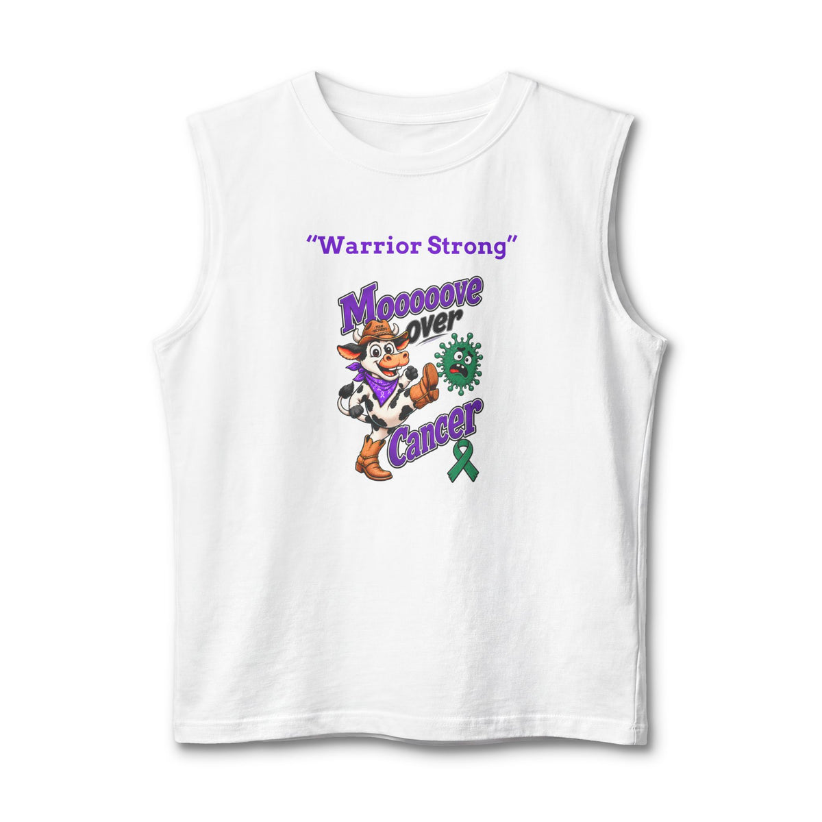 White Moooove Over Cancer Warrior Strong tank top with a Liver Cancer awareness ribbon