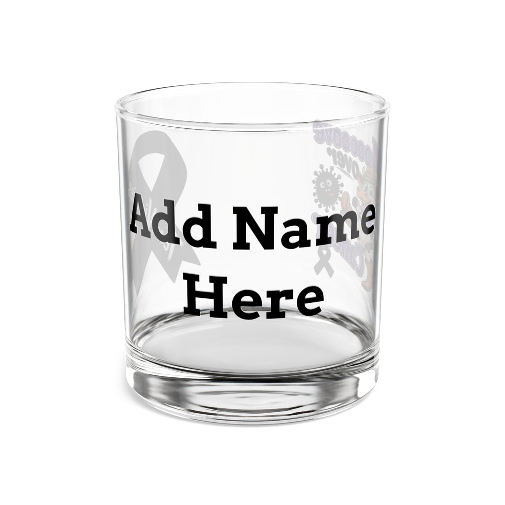 Moooove Over Cancer personalized glass tumbler showing the custom name area