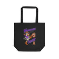 Black cotton tote featuring Moooove Over Cancer Team Victories character and ribbon design