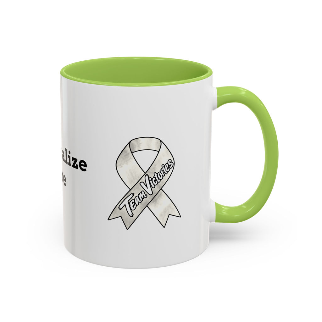 Moooove Over Cancer mug with Lung Cancer awareness ribbon and purple accent handle