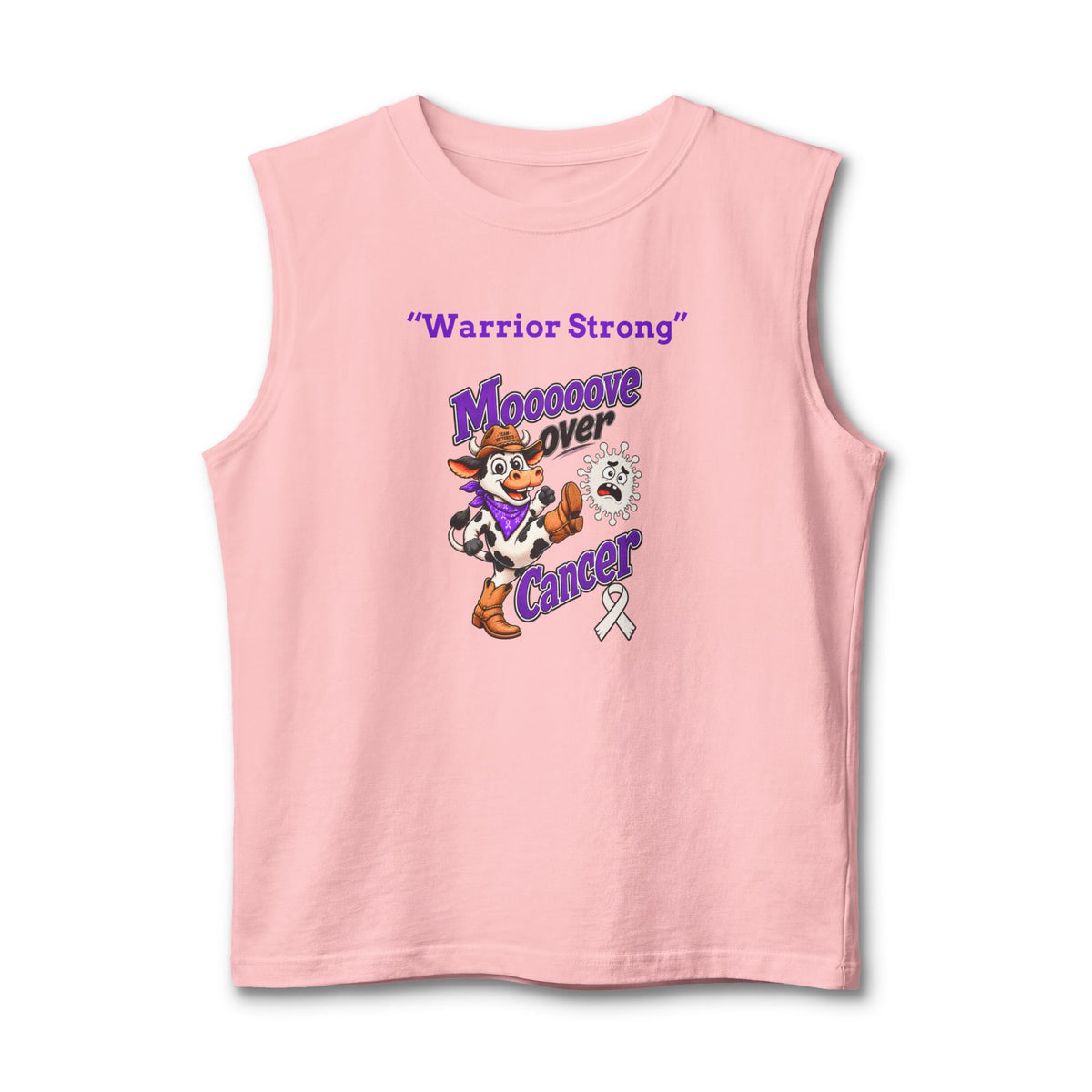 Moooove Over Cancer Warrior Strong pink tank top with Lung Cancer awareness ribbon