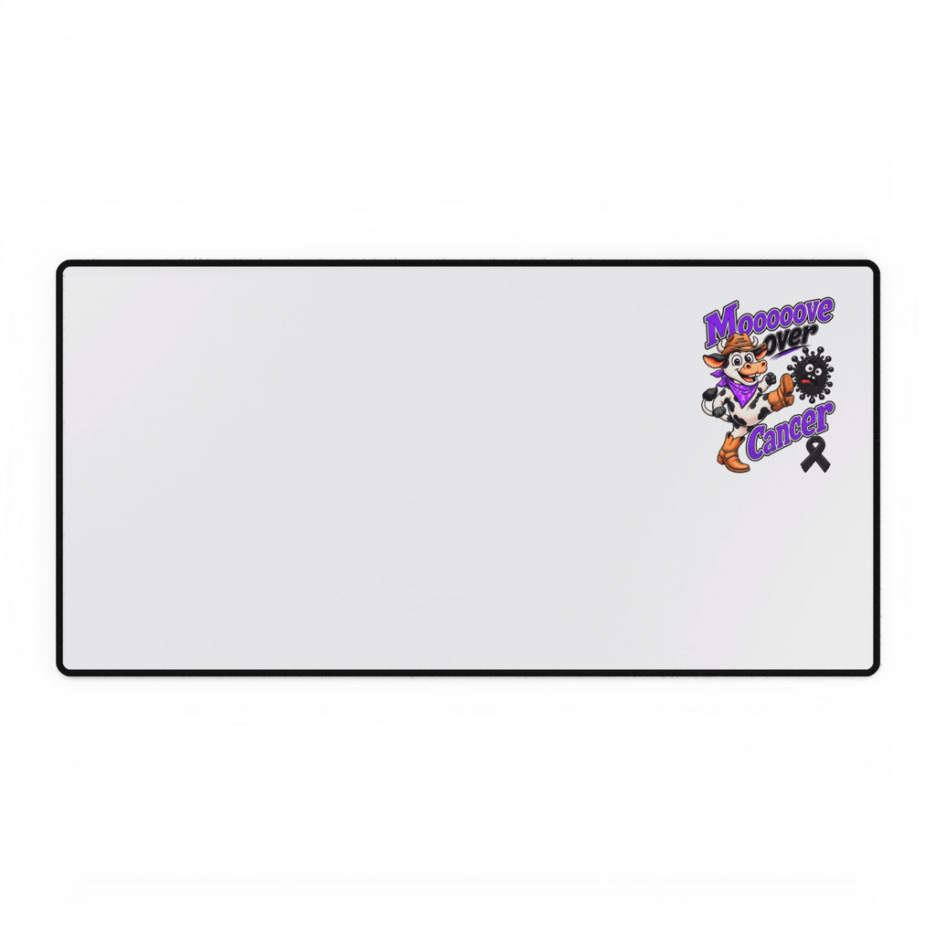 Moooove Over Cancer desk mat with Melanoma Cancer awareness ribbon, wide product view