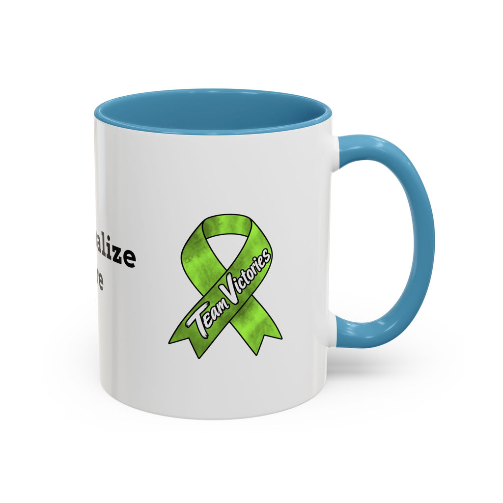 Moooove Over Cancer mug with lime handle and Non-Hodgkin/Lymphoma Cancer awareness ribbon