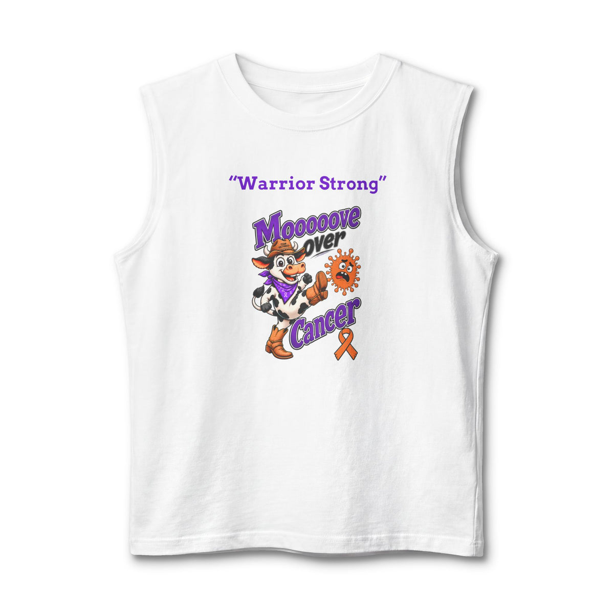 Moooove Over Cancer Warrior Strong tank top with Leukemia/Kidney Cancer awareness ribbon in white