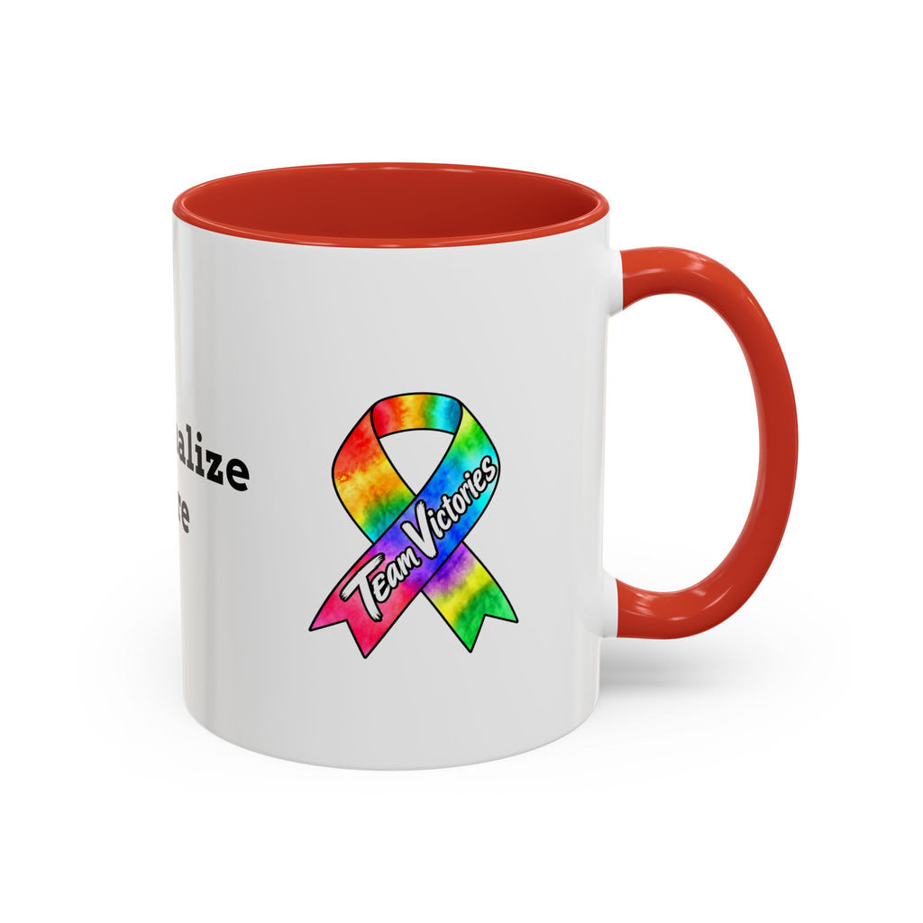 Moooove Over Cancer mug with blue accent handle and character artwork