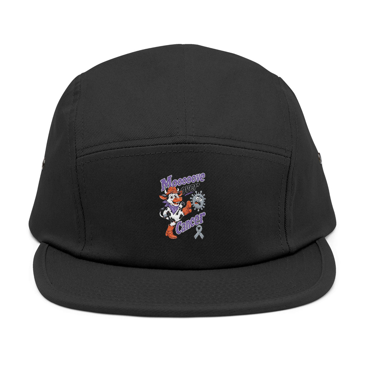 Black Moooove Over Cancer embroidered five-panel cap with colorful front artwork