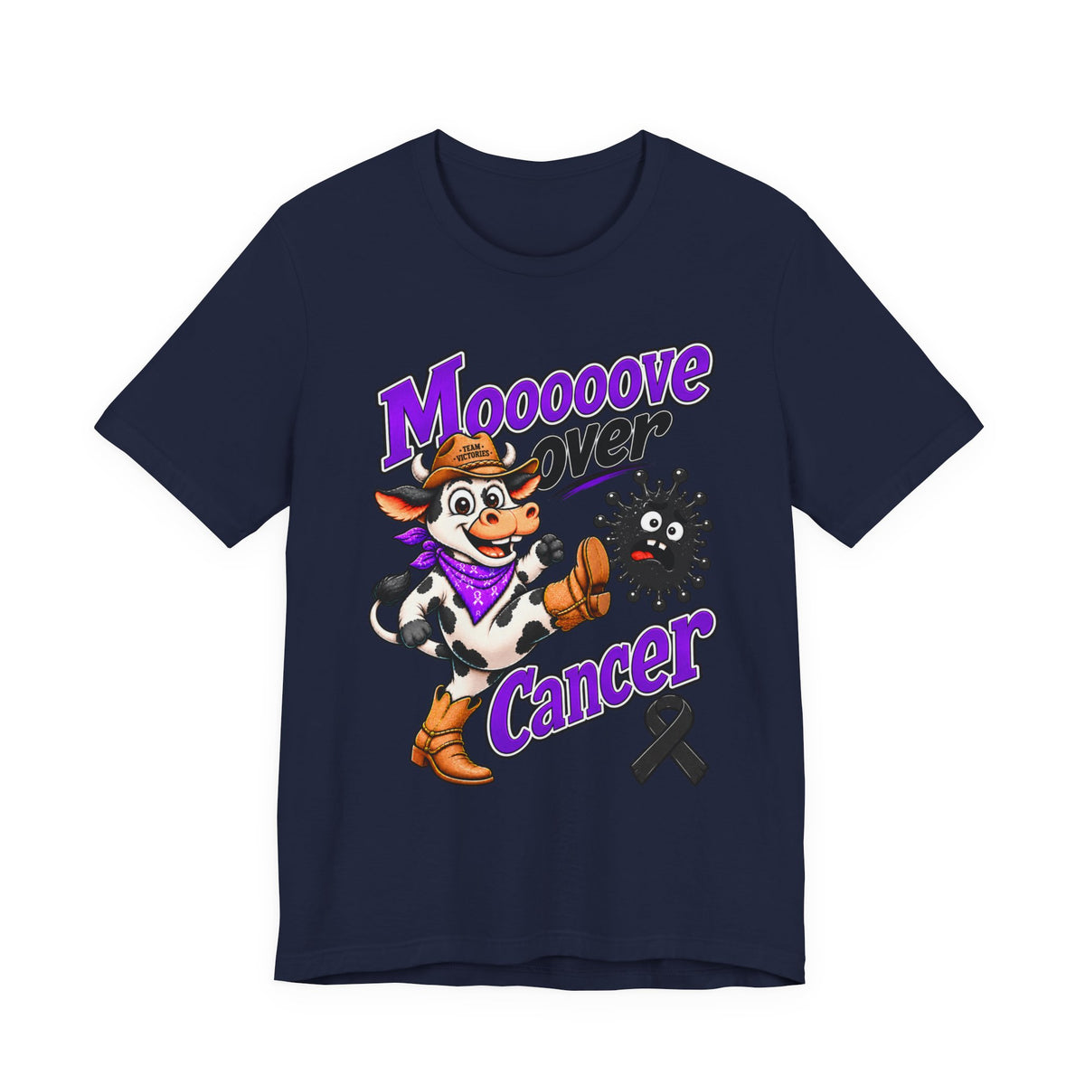 Lavender Moooove Over Cancer T-shirt with colorful western-inspired artwork