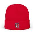 Red Moooove Over Cancer beanie with colorful embroidered cancer support artwork
