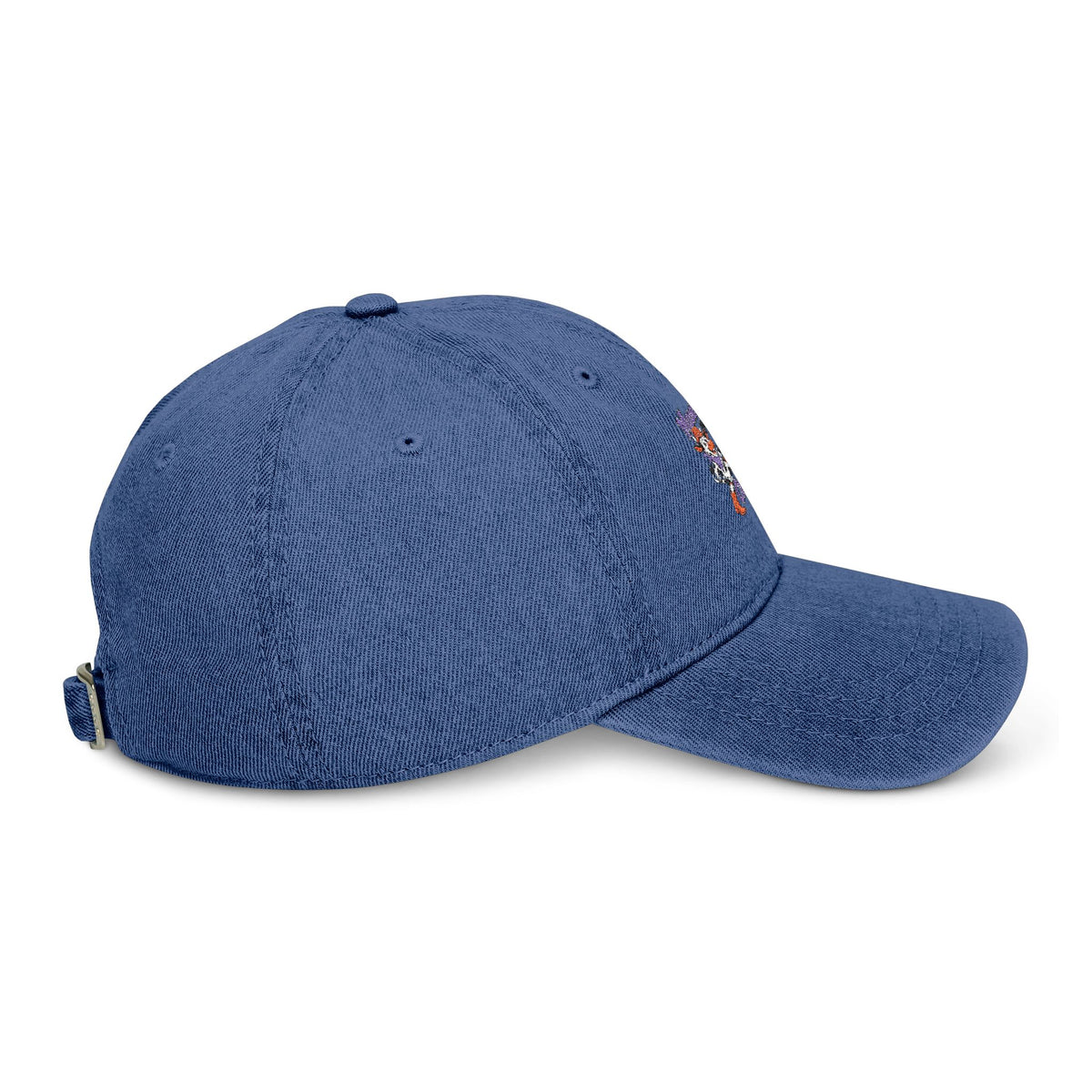 Side profile of navy Moooove Over Cancer embroidered denim hat