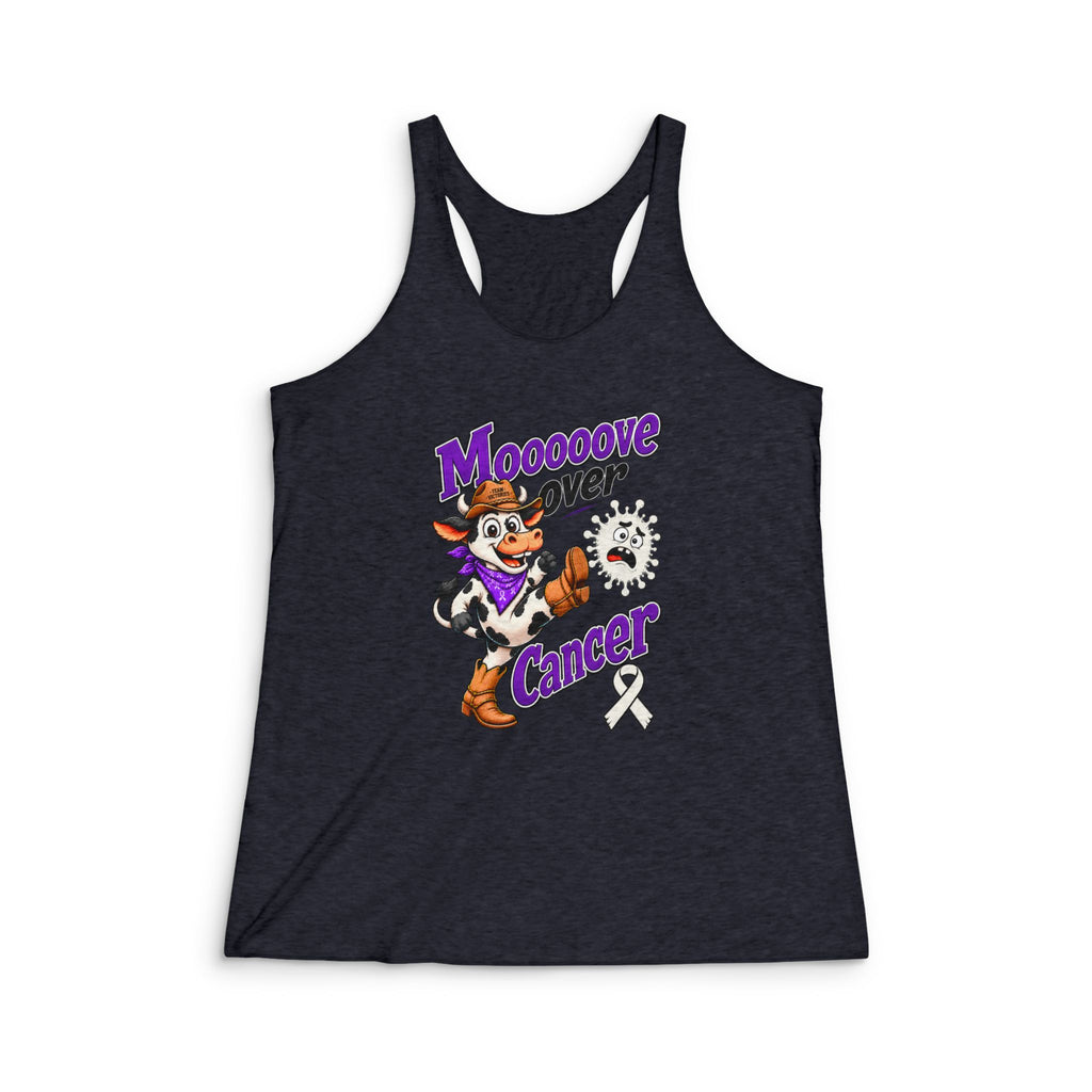 Moooove Over Cancer Lung Cancer awareness ribbon racerback tank top in dark charcoal
