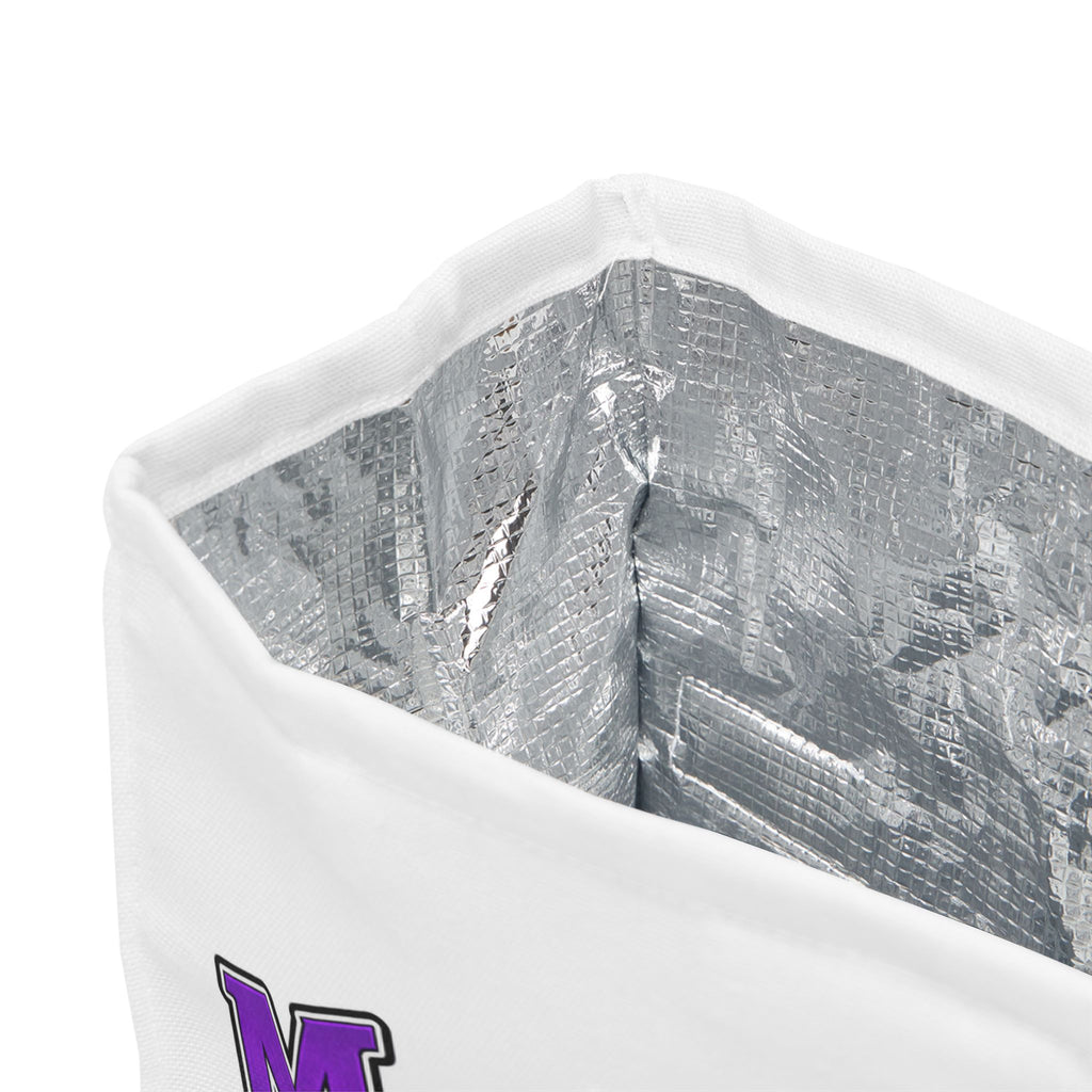 Moooove Over Cancer lunch bag showing reflective aluminum-poly insulated lining