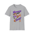 Moooove Over Cancer T-Shirt with cowgirl artwork and Uterine Cancer awareness ribbon on gray