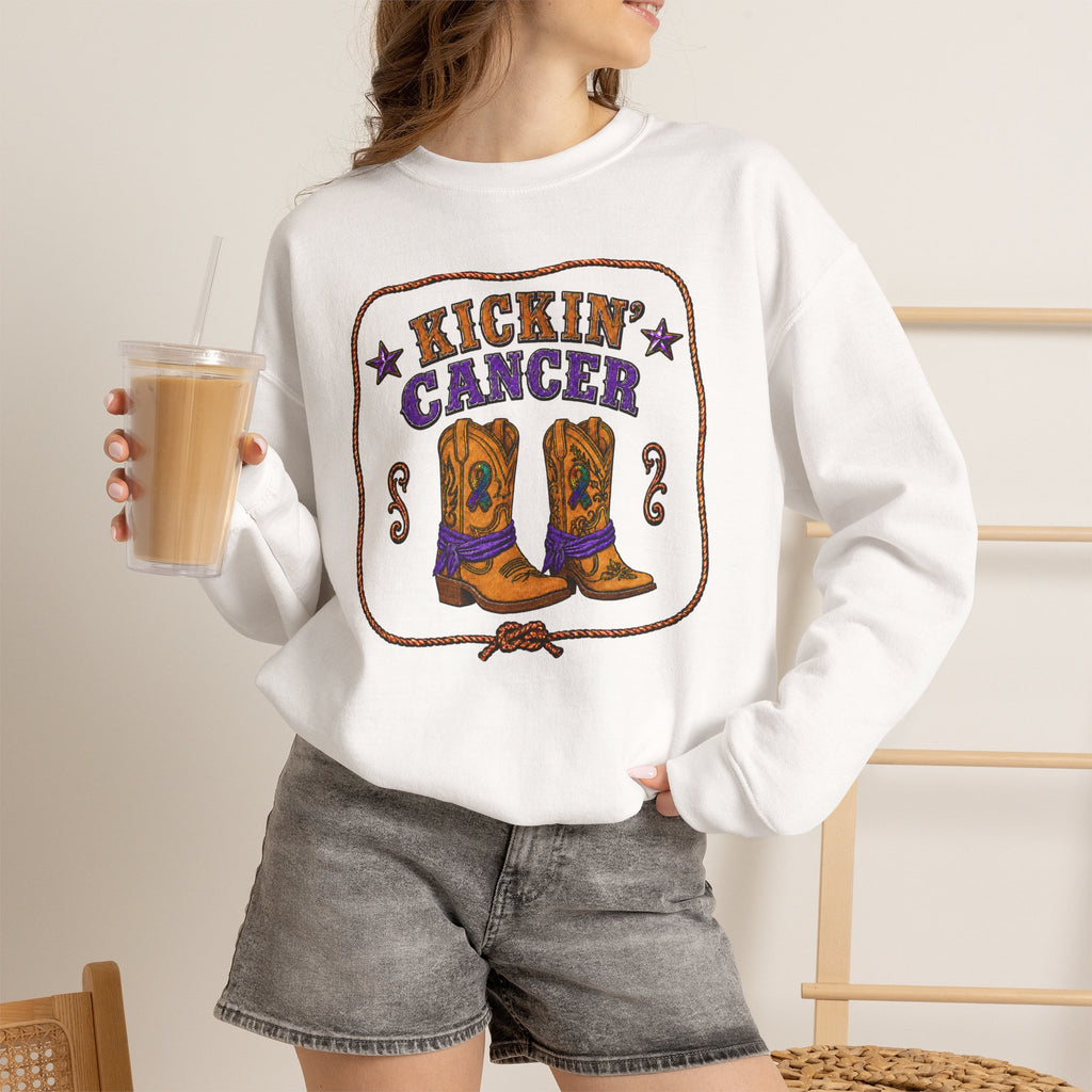 Kickin' Cancer + Cowboy Chemo Two-Sided Crewneck Sweatshirt