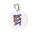 Moooove Over Cancer pet ID tag with a Colon Cancer awareness ribbon design