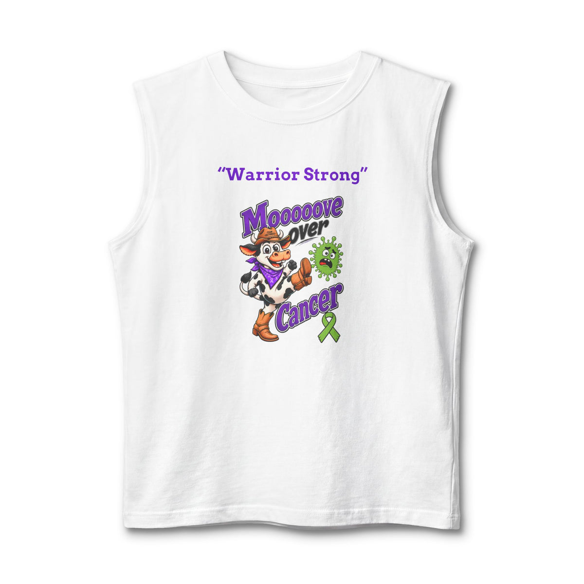 White Moooove Over Cancer Warrior Strong tank top with Non-Hodgkin/Lymphoma Cancer awareness ribbon