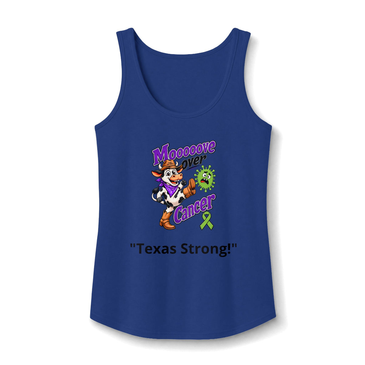 Blue Moooove Over Cancer Texas Strong tank top with Non-Hodgkin/Lymphoma Cancer awareness ribbon