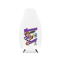 Moooove Over Cancer bottle cooler sleeve with colorful cow design and all-cancer awareness ribbon