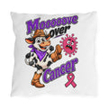 Moooove Over Cancer outdoor pillow with playful cow design and pink awareness ribbon
