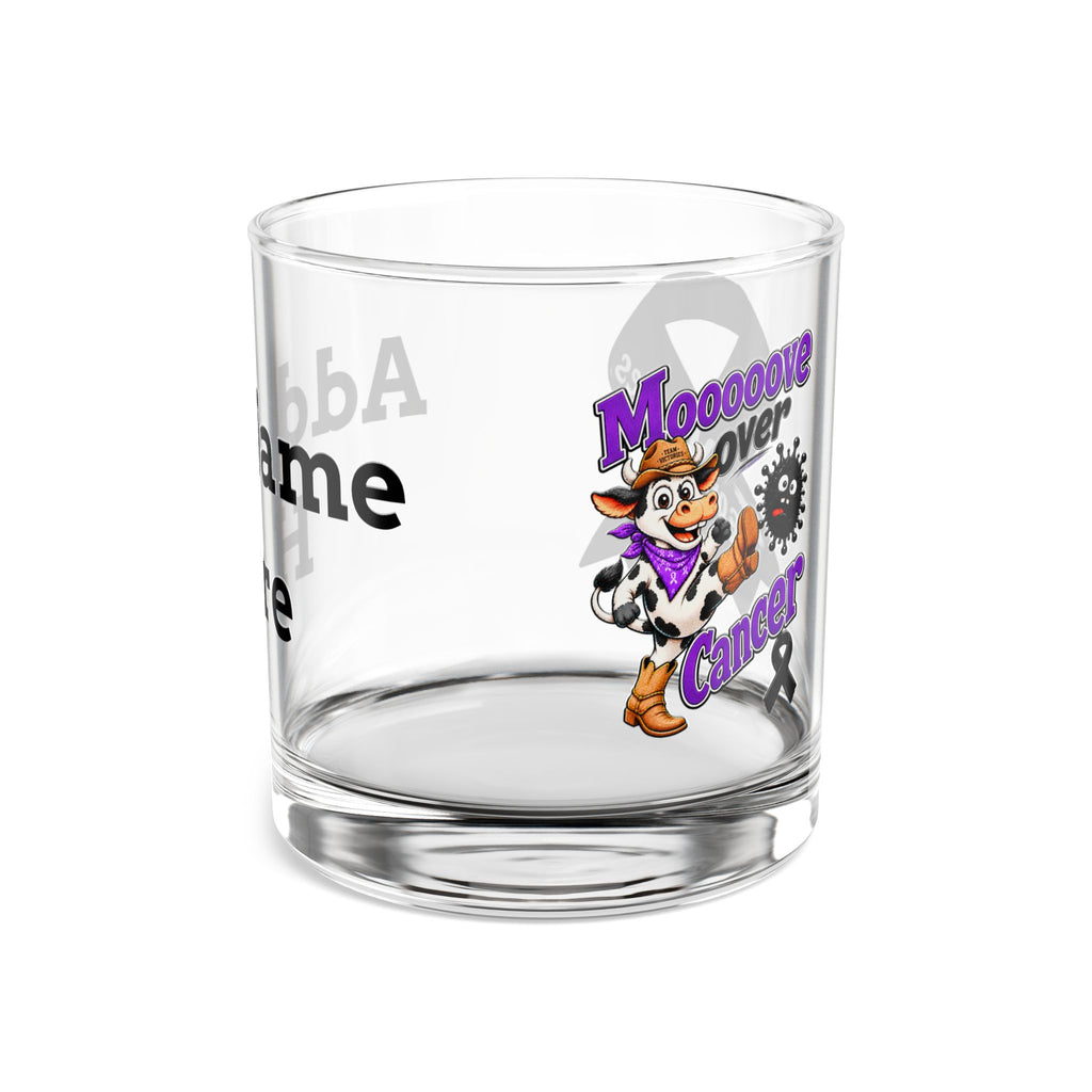 Moooove Over Cancer personalized black ribbon 10 oz glass tumbler front artwork