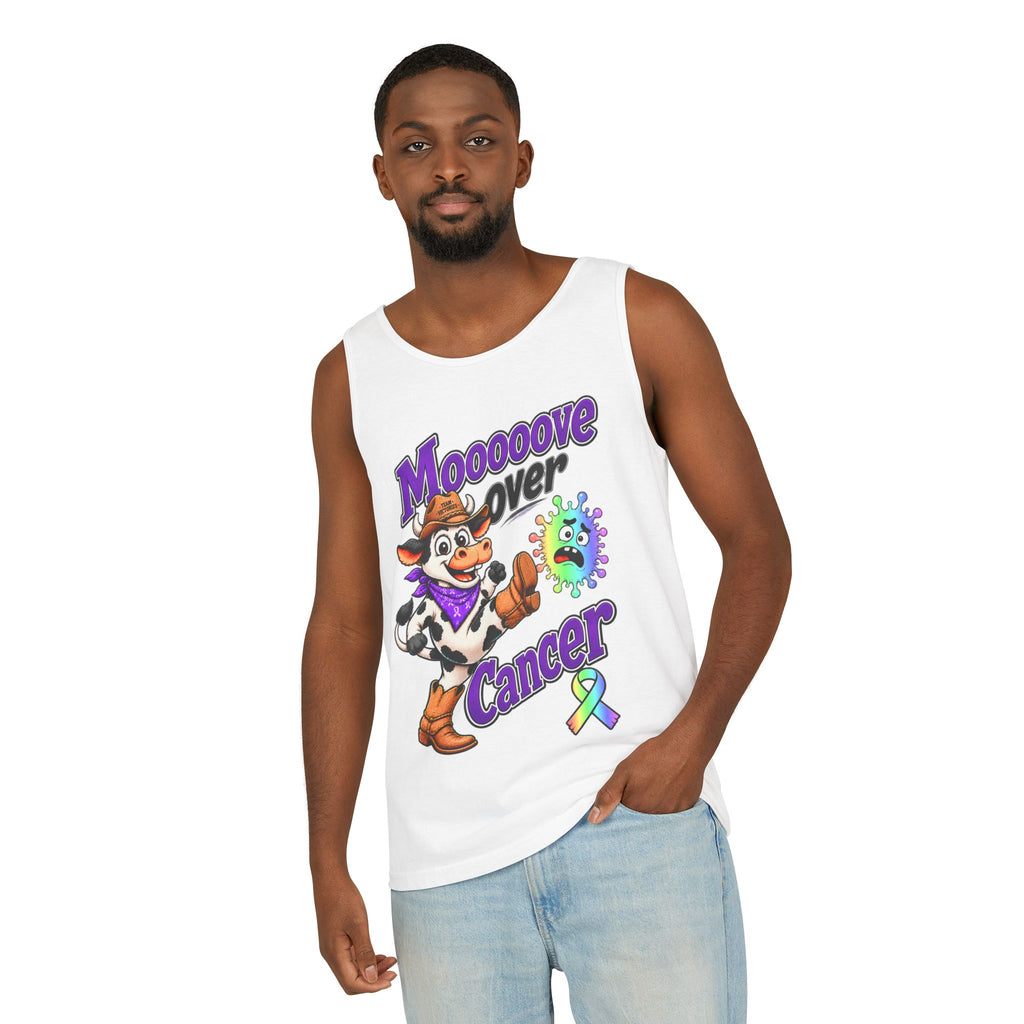 Back view of white Moooove Over Cancer tank top