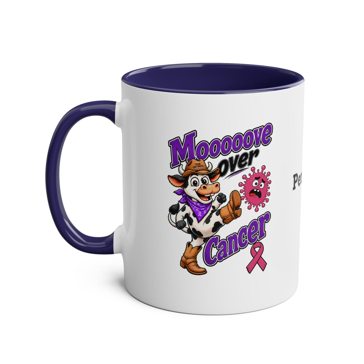Moooove Over Cancer two-tone mug with purple handle and interior
