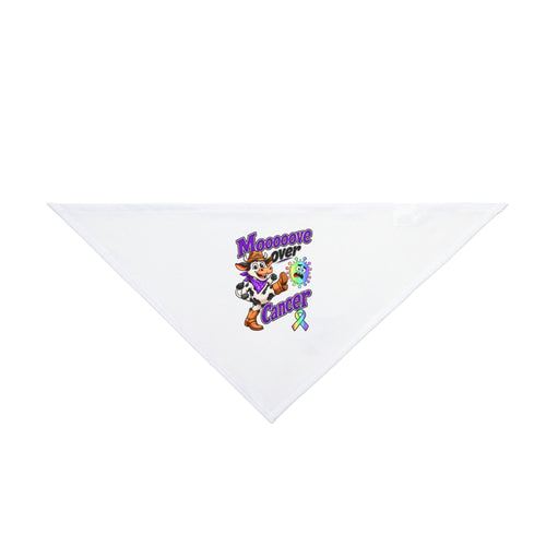 Moooove Over Cancer pet bandana with an all-cancer awareness ribbon on white fabric