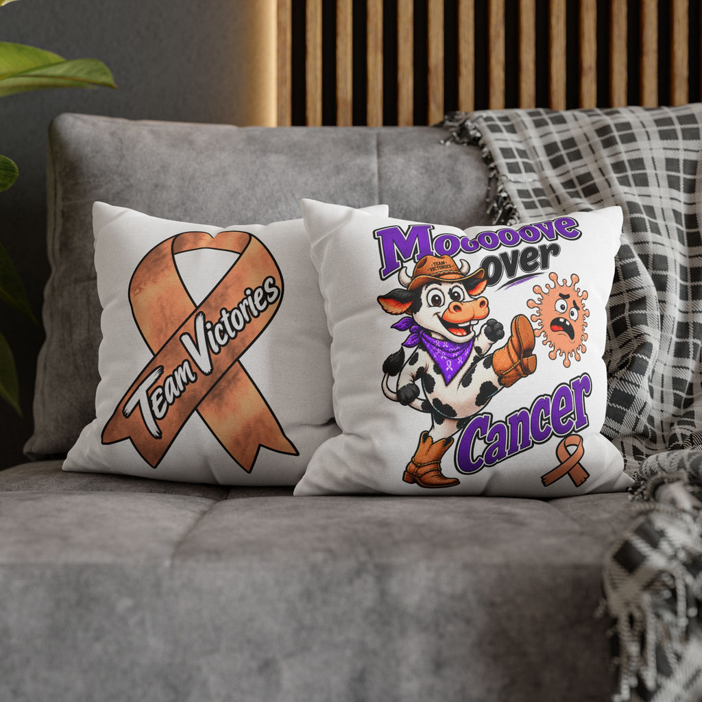 Close-up of the concealed zipper on the Moooove Over Cancer pillow case