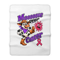 Moooove Over Cancer sherpa throw with cowgirl cow artwork and Breast Cancer awareness ribbon