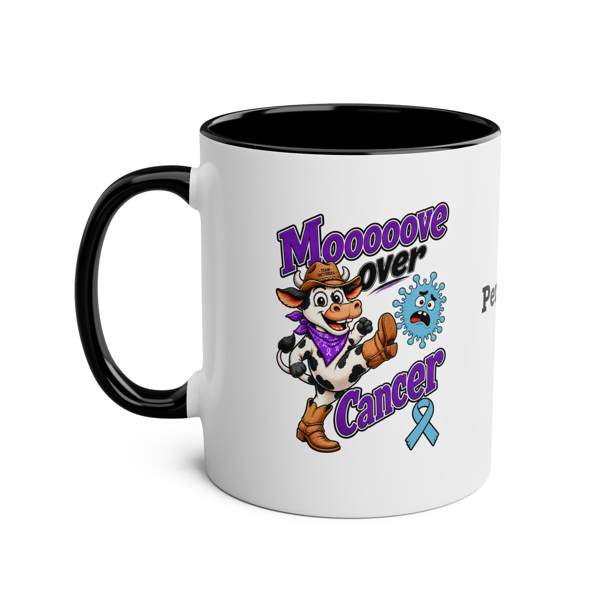 Moooove Over Cancer two-tone mug with black interior and handle
