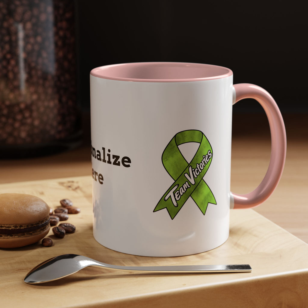 Moooove Over Cancer mug angled view with character artwork and pink accent